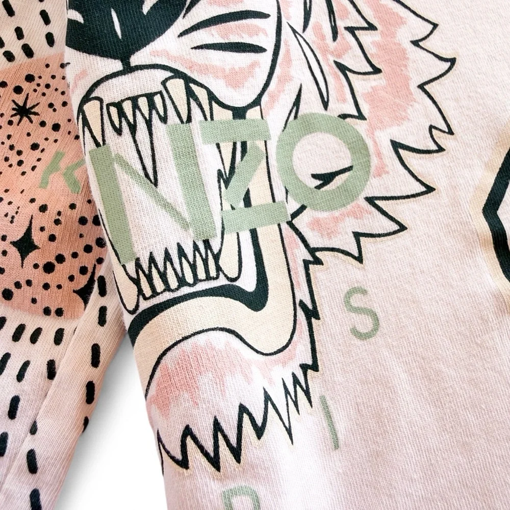 Kenzo Kids Tiger Jungle Graphic Long Sleeve Tee Pink Girls 4 104 Designer Top 4A